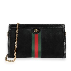 Gucci Black Suede & Patent Leather Ophidia Small Shoulder Bag